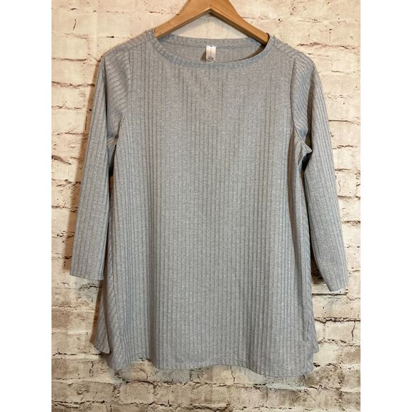Marla Wynne Top Womens Medium Light Gray Ribbed Long Sleeve Capsule Minimalist - Picture 1 of 13